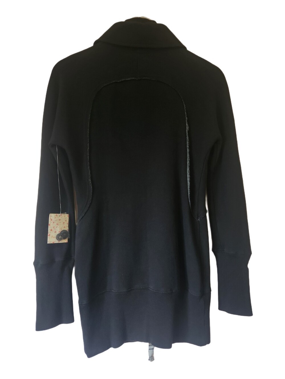 Free People NWT Vintage Black Stuffed Peacoat Hoodie Jacket Fleece Longline Sz S - Picture 7 of 12